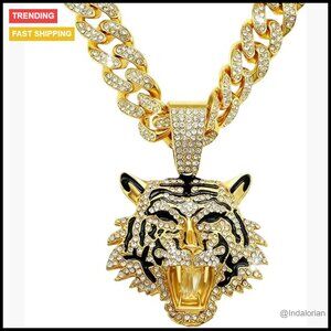 Cuban Pendant Necklace with 5A Cubic Zirconia, 20 Inch Chain